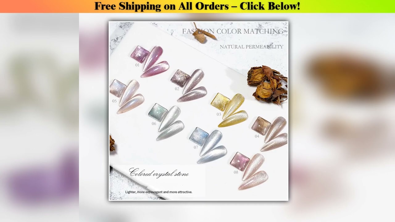 Vendeeni 15 Colors Glitter Magnetic Nail Gel Holographic Cat Eye Gel Nail Polish Soak Off UV LED