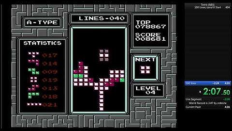 Tetris NES 100 Lines, Level 0 Start (4:52.47)