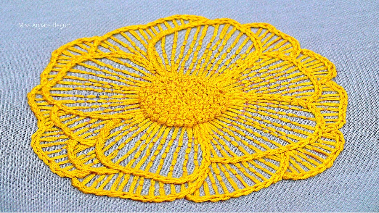Tea Table Cloth Decor Idea, Very Easy and New Hand Embroidery Flower