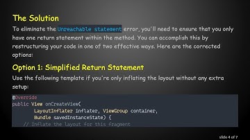 Resolving the Unreachable statement Error in Android Fragment Inflation