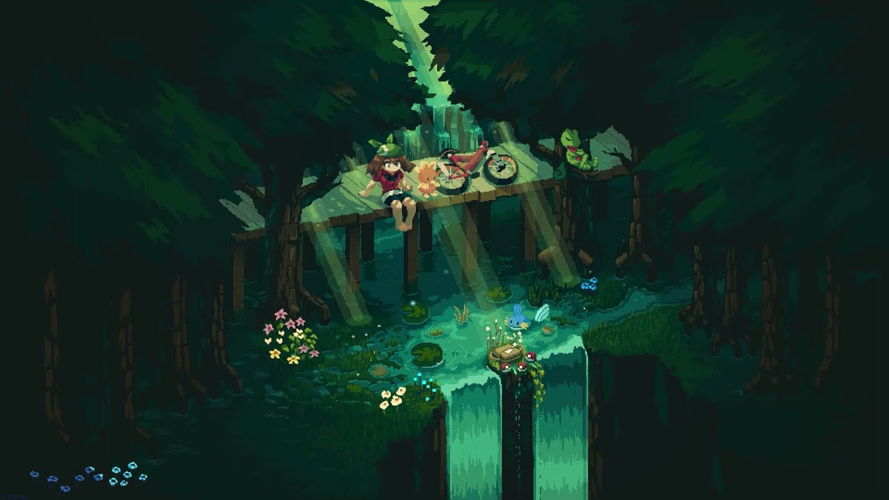 May Sitting Near Waterfall Pokemon Emerald Pixel Live Wallpaper ✨