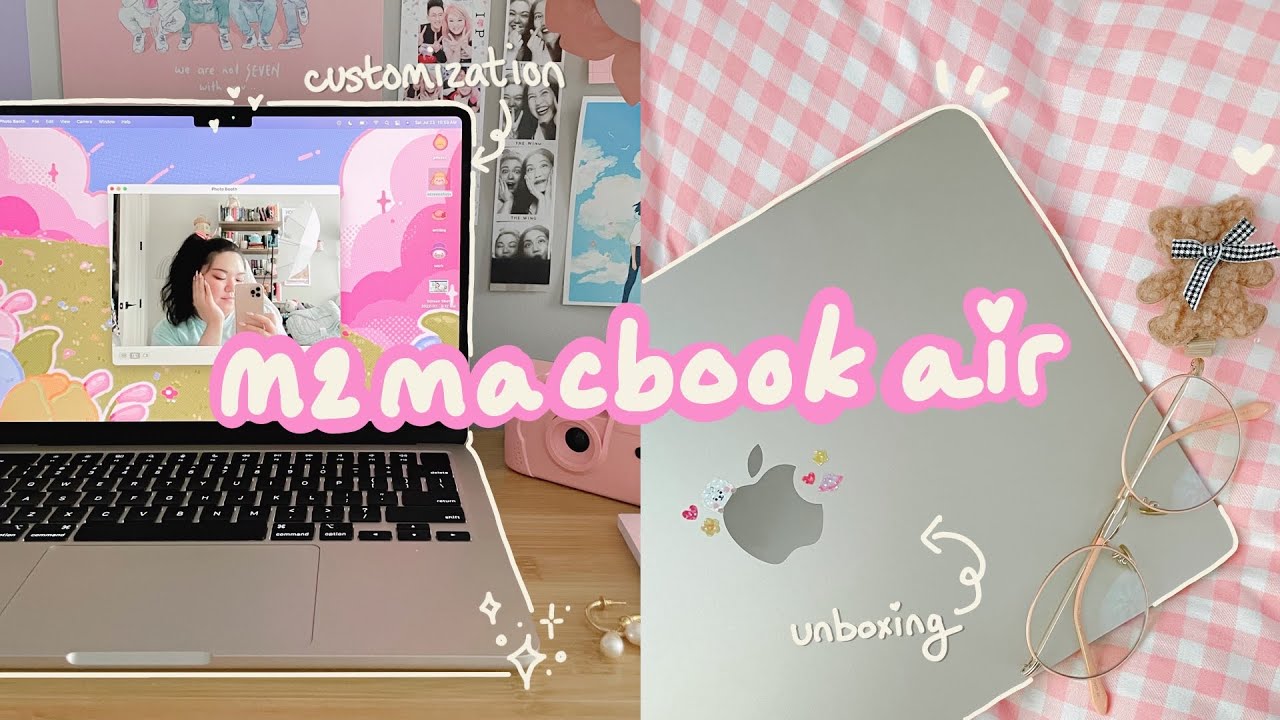aesthetic m2 macbook air starlight unboxing 💫 customization, setup ...
