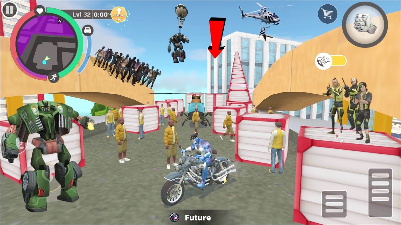 Rope Hero Cheatground MOD (Rope Hero stunt performer ride a bike and car on building top roof)