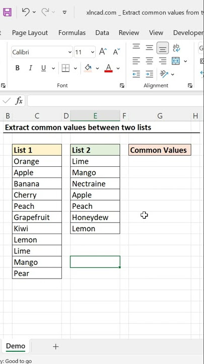 Excel formula to find the Common Values between two Lists