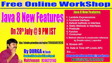Free  Online Training Java 8 New Features  by Durga On 28th July  @ 9:00PM IST