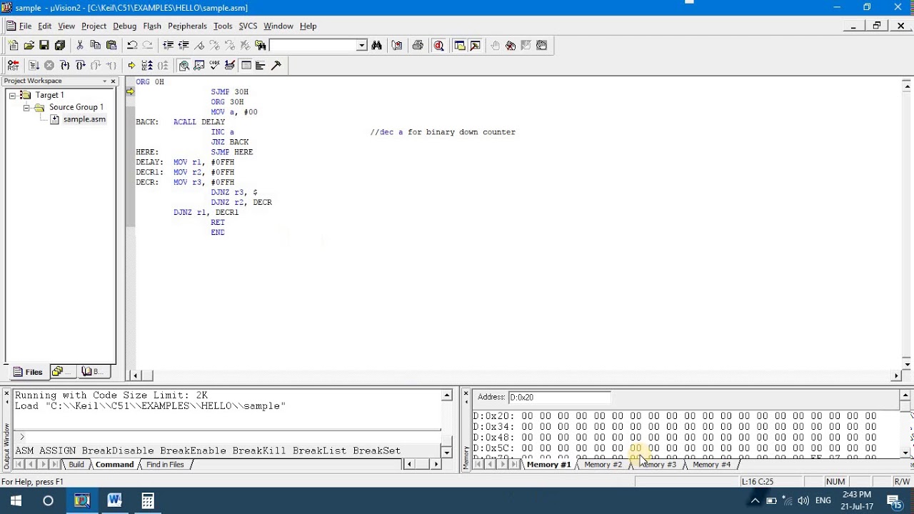 Assembly language program (24) to implement Hexadecimal up/down