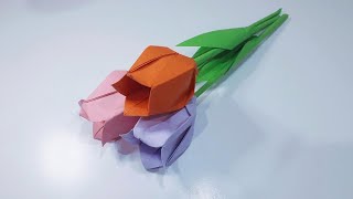 Тюльпан из бумаги. Цветы из бумаги.  Оригами. Paper tulip. Paper flowers. Origami.