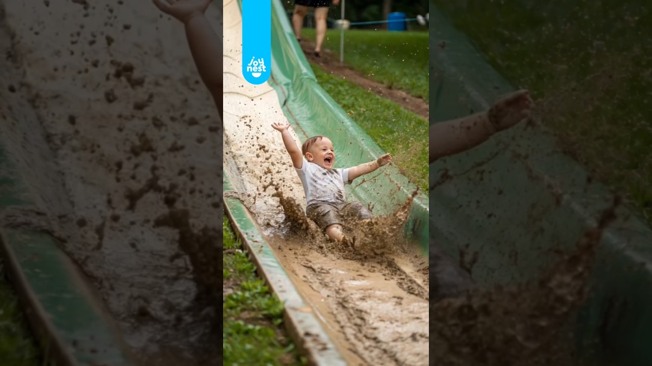 Sliding into Joy: Baby's Muddy Adventure! 🌟