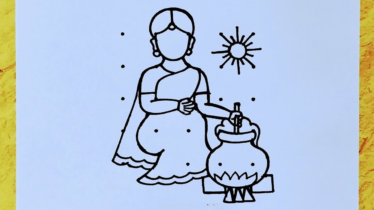 Sankranti pongal pot kolam with traditional girl from 5×5 dots // Sankranti Rangoli // Pongal kolam