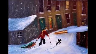 Snowy Art - Bringing home the christmas tree winter landscape acrylic painting tutorial