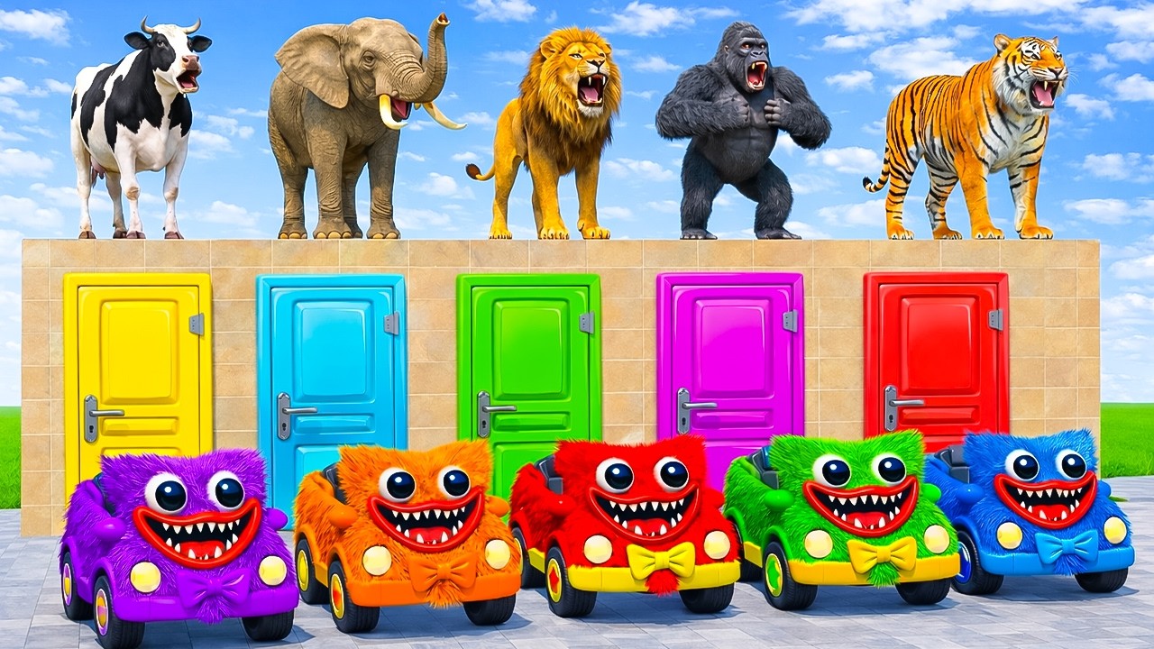 Long Slide Game With Elephant Gorilla Buffalo Hippopotamus Tiger - 3d Animal Game - Funny 3d Animals