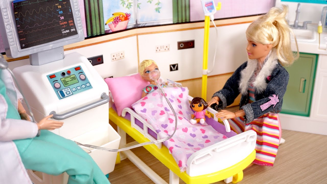 Barbie  Ken Doll Family Toddler Get Well Routine at Hospital