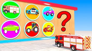 Big & Small: Guess The Right Door With Fire Truck, Airplanes, Police Car, Tractor 3D Vehicles Game