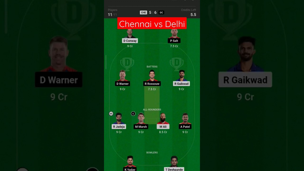Dream 11 Team of today match Delhi vs Chennai IPL 