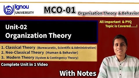 MCO-1 (Unit 2) Organization Theory. Classical, Neo- Classical & Modern Theory of Management.