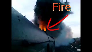 How the diesel locomotive dies! A lot of smoke and fire from the engine exhaust pipe! Russian trains