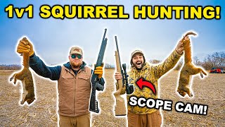 RIFLE vs SHOTGUN 1v1 Squirrel Hunting CHALLENGE (SCOPE CAM) - Catch Clean Cook