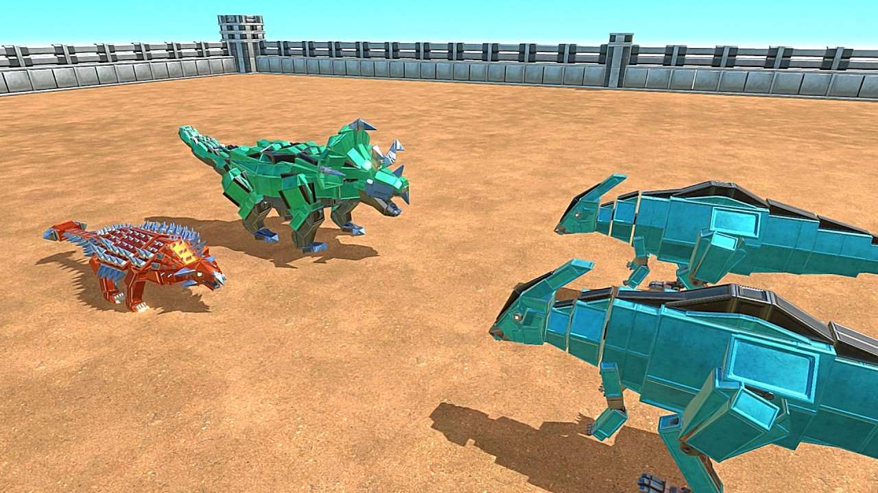 Mecha Ankylosaurus with Hexanoceratops vs Workshop Units - Age of Warbots