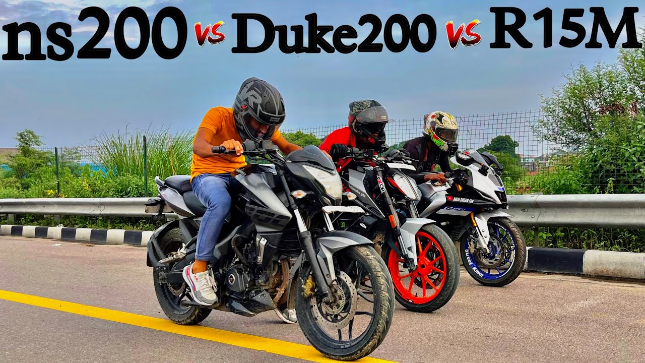 ns200 bs4 vs duke200 bs6 vs R15M Drag race 