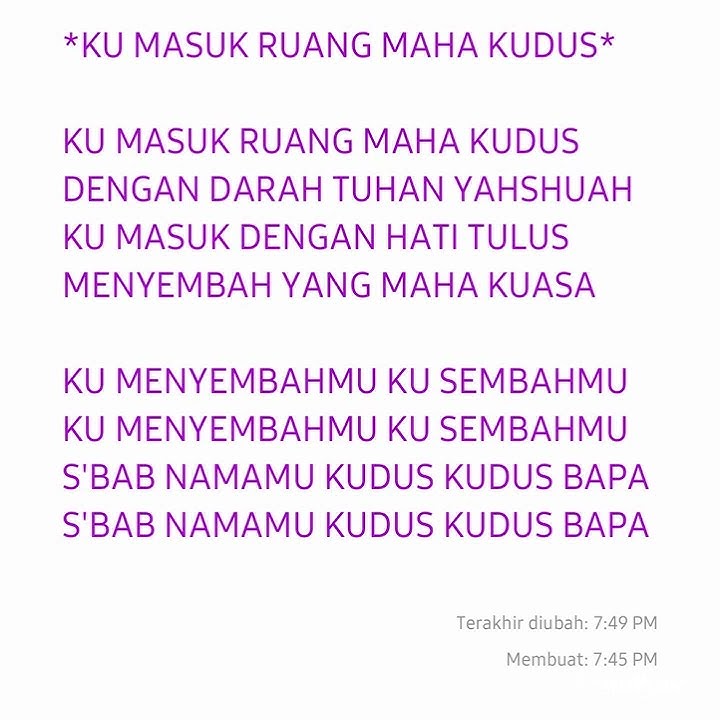 LIRIK *KU MASUK RUANG MAHAKUDUS*