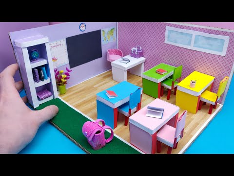 easy making Cardboard dollhouse classroom | dollhouse school DIY