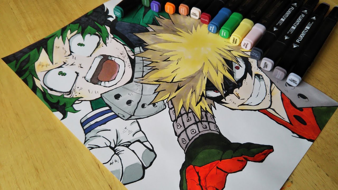 僕のヒーローアカデミア ダイソー イラストマーカーだけで緑谷出久 爆豪勝己 描いてみた Drawing My Hero Academia Youtube