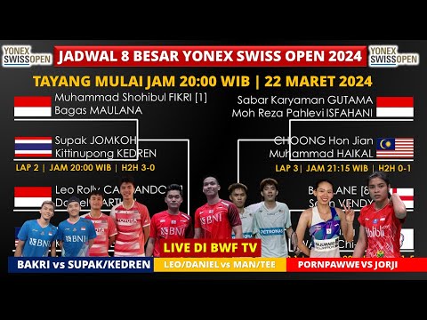 Jadwal Swiss Open 2024 Hari ini Day4/R8: Tayang Jam 8 Malam Live BWFTV | Yonex Swiss Open Badminton