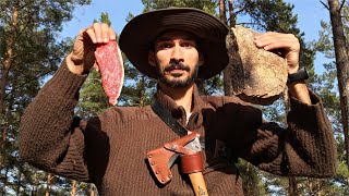 Cooking Meat On A Stone - Bushcraft Trip Coffee And Drying Meat