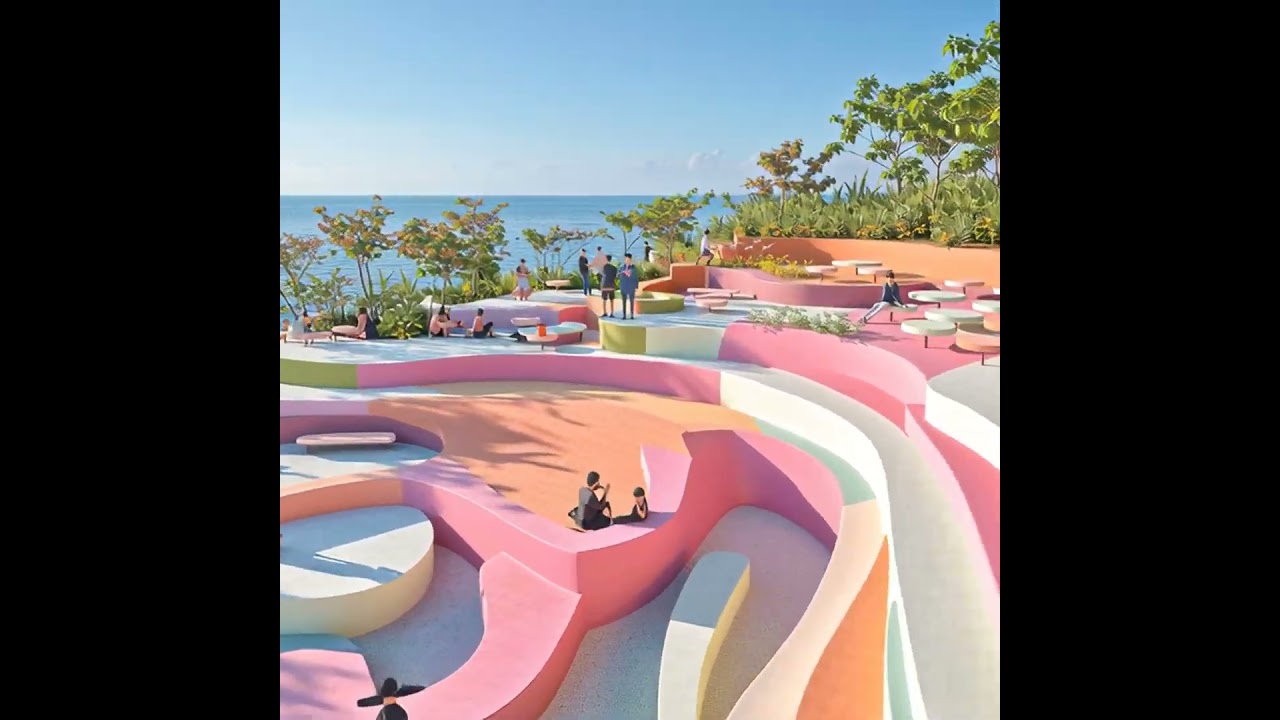 A public space made of colorful pastel