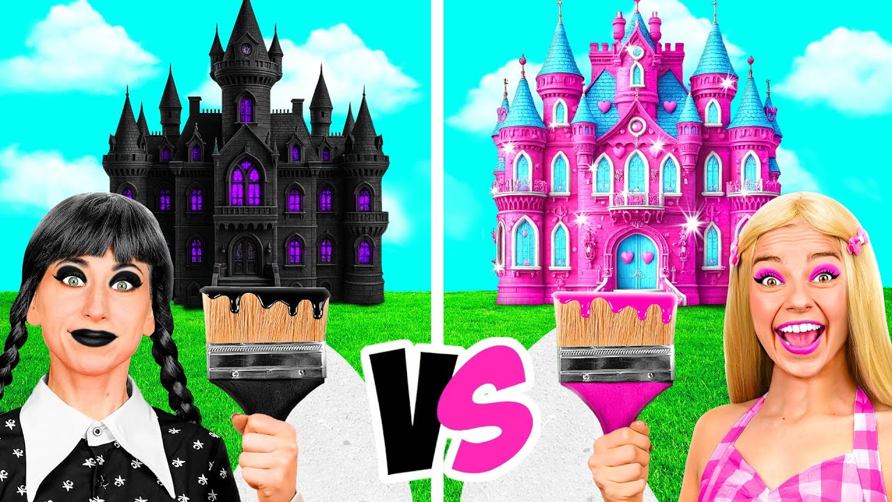 Уэнсдей Против Барби Домики Одного Цвета Челлендж