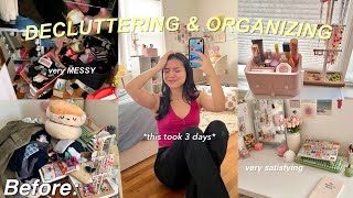 DECLUTTERING and ORGANIZING my MESSY room✨ new decor, deep clean, satisfying