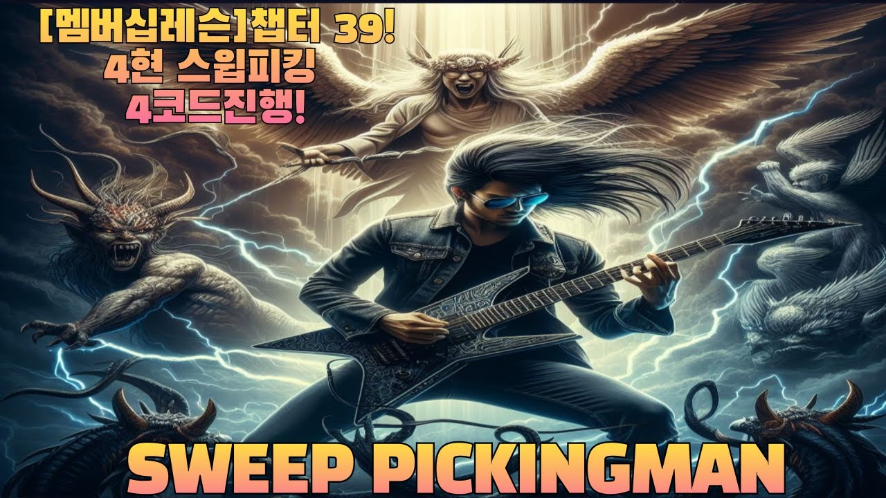 [멤버십 스윕피킹 챕터39] 4현 스윕 피킹 4코드진행 레슨!4-string sweep picking 4-chord ...