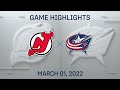 NHL Highlights | Devils vs. Blue Jackets - Mar. 1, 2022