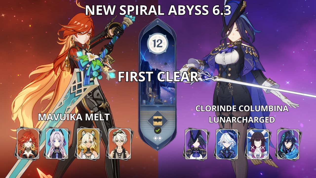 C0 Mavuika Melt and C0 Clorinde Columbina Lunarcharged | Spiral Abyss 6.3 Floor 12 | Genshin Impact