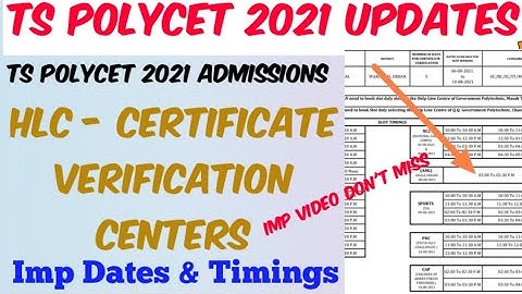 TS POLYCET 2021 List of Certificate Verification Centers for Polycet Counselling//Imp Dates,Timings