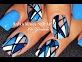 Geometric Stripe Nails | Diamond Blue Nail Art Design Tutorial