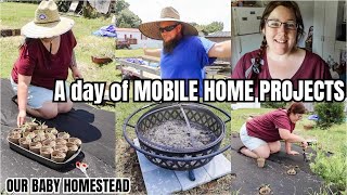 DIY MOBILE HOME UPDATES // FIRE PIT PROJECT, GROWING CORN, Our baby homestead