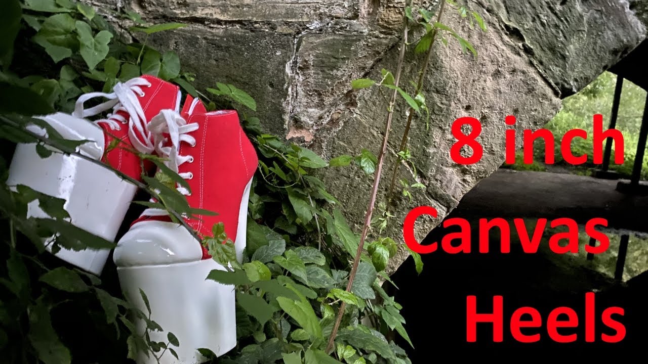 JiaLouWei - 8 inch Red Canvas white platform heels