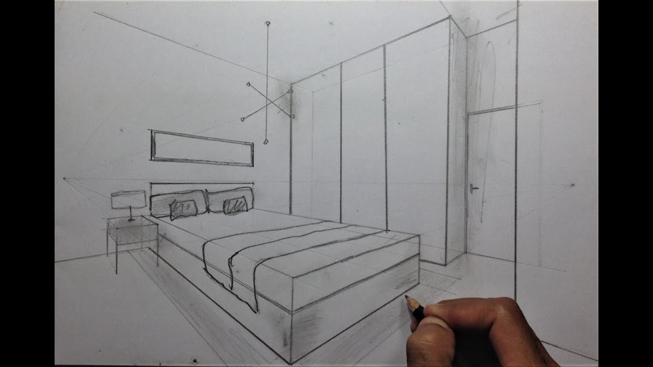 How To Draw A Simple Bedroom In Two Point Perspective 6 Youtube