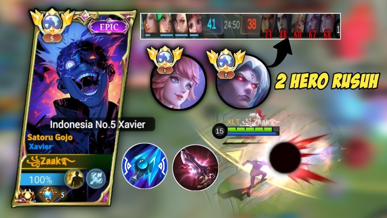 HARD MATCH XAVIER SOLO RANK, LAWAN DUO RUSUH | TOP GLOBAL XAVIER MOBILE LEGEND