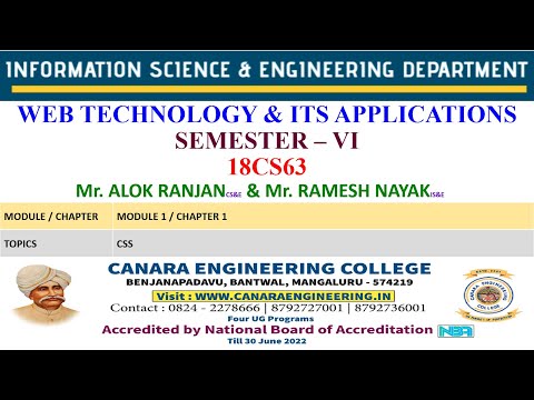 VTU WEB18CS63 WEB TECHNOLOGY AND ITS APPLICATIONS M1 L11 Discussion about CSS Selectors