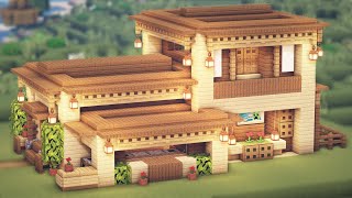 Minecraft | How to Build a Wooden Modern House + secret underground room