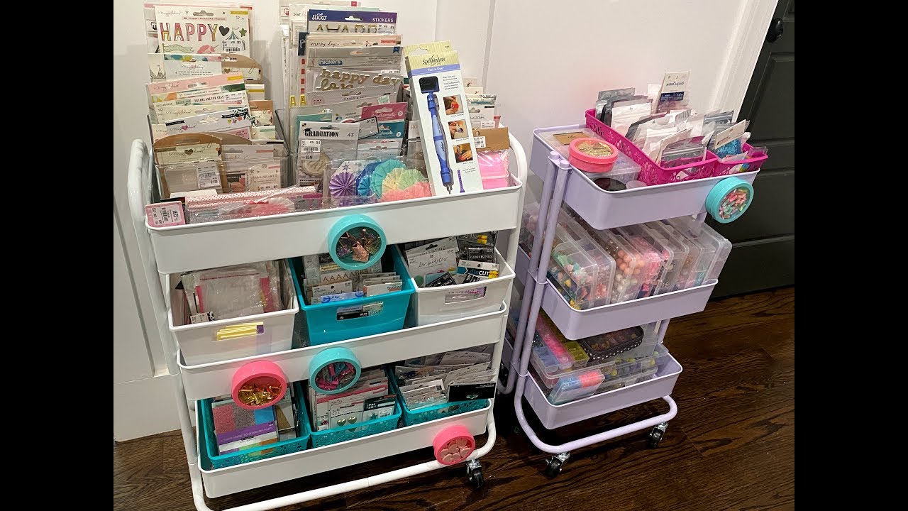 How I store my Bible study supplies  3 tiered rolling cart organization 