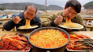 텃밭에서 캔 파로 만든 파김치와 신선한 계란 넣은 안성탕면 먹방!! (Ramen & Green onion kimchi) 요리&먹방!! - Mukbang eating show