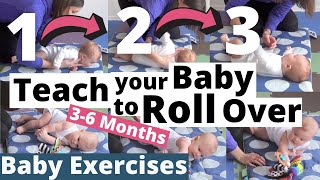 Teach your baby to Roll Over ★ Rolling over is an important milestone ★ Baby Exercises 3-6 months