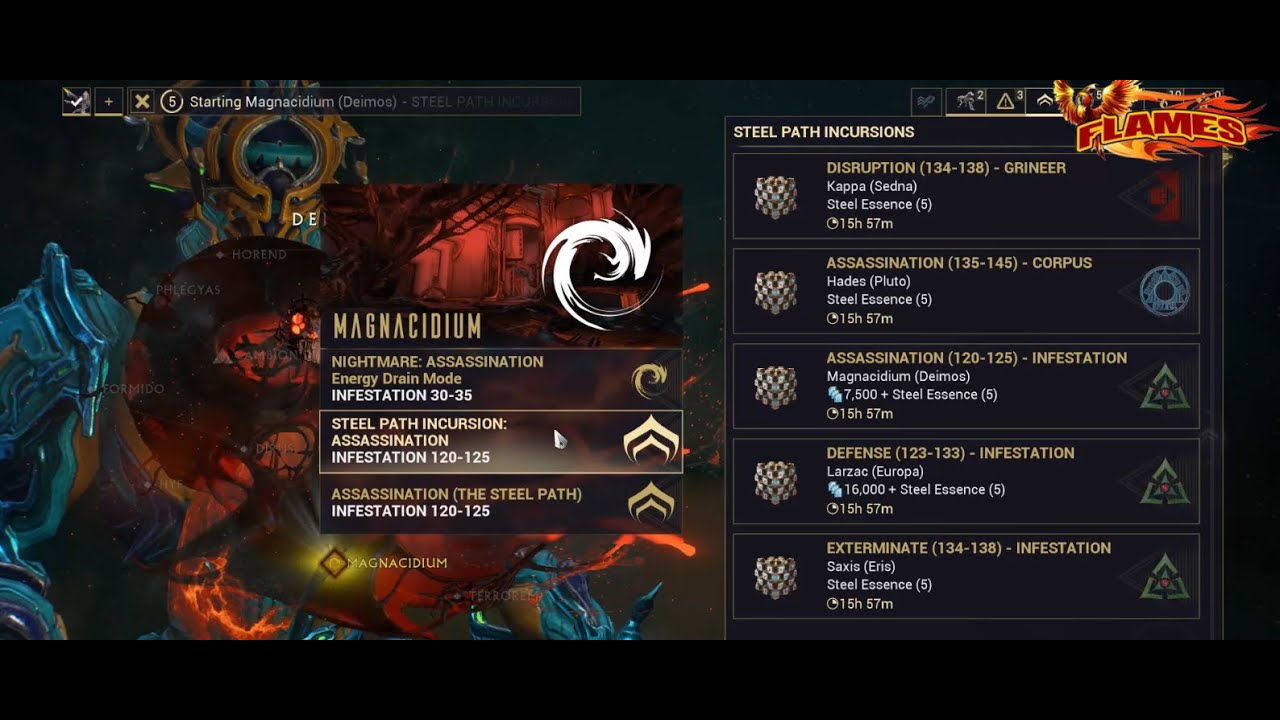 Warframe Steel Path Incursion Magnacidium (Deimos) Mission Assassination  level 120-125