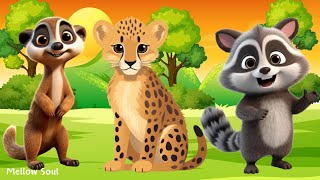 Sounds of wildlife animals, familiar animals: meerkat, cheetah, raccoon, cougar, lemurs, sheep