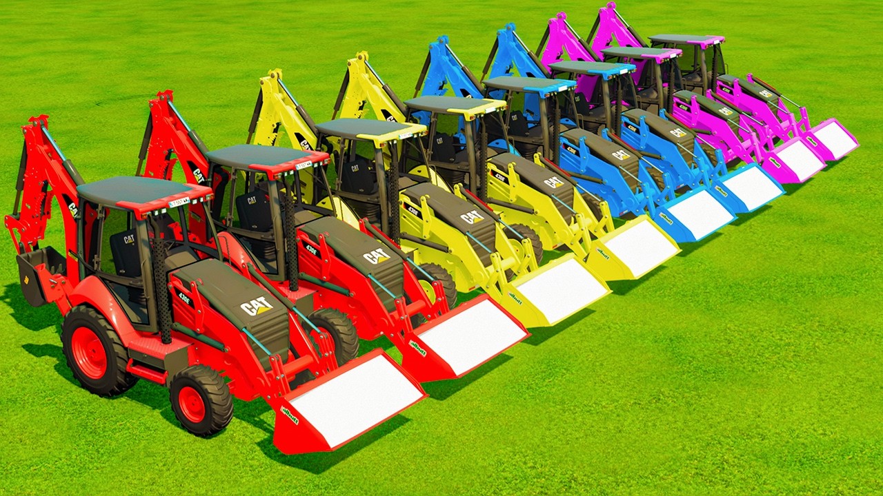 Transport With COLORS - MEGA WORK with CAT BACKHOE LOADER - Farming Simulator 22