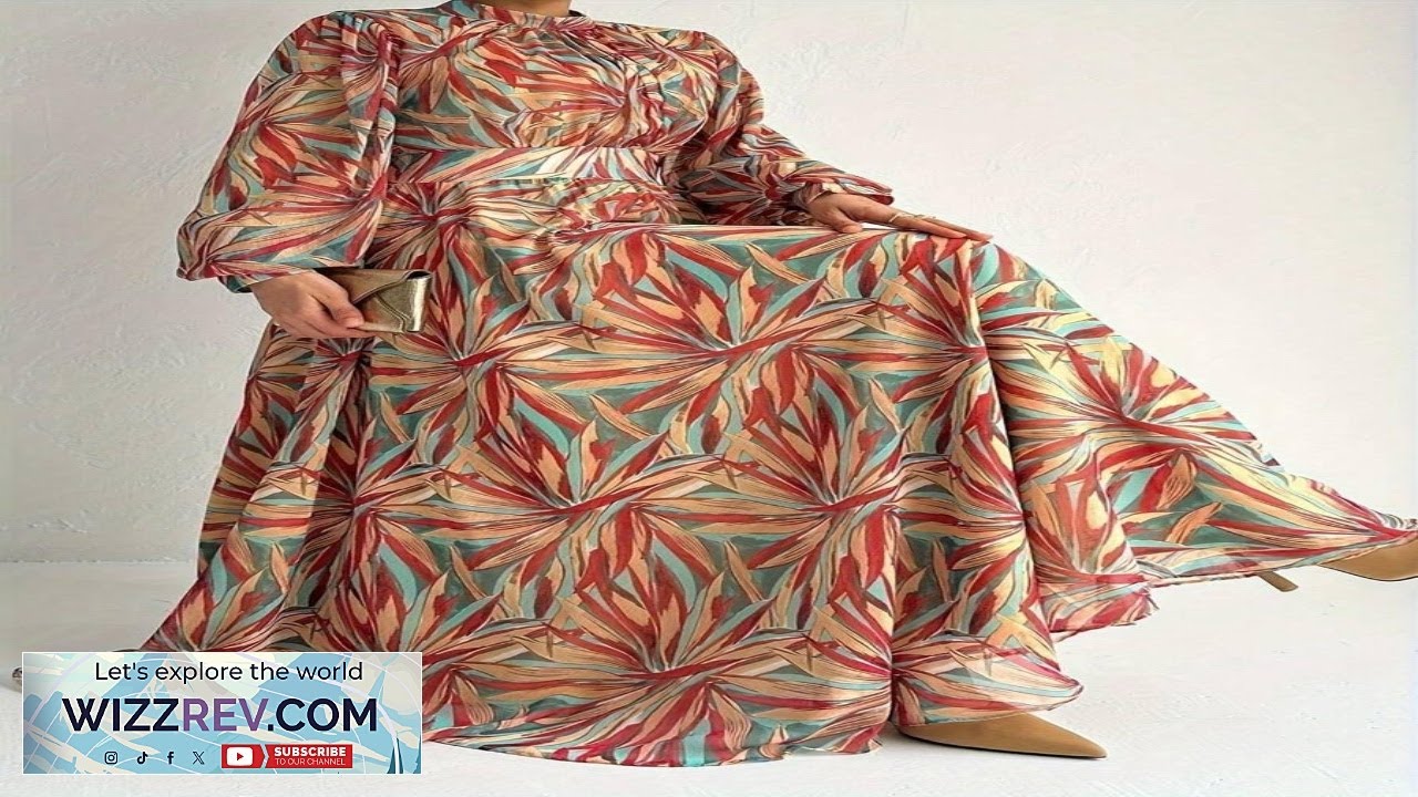 Платье-кафтан с круглым вырезом и принтом по всей поверхности, элегантное, с длинными рукавами, с...