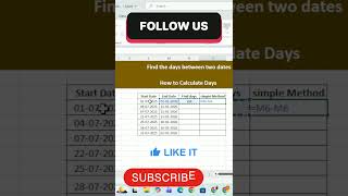 Difference between two Date in Excel | find days between two date #date #dateformat #excel #shorts